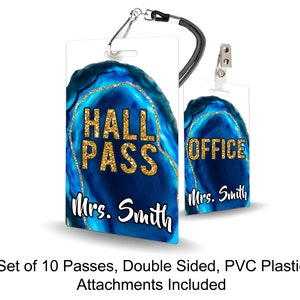 Geode Theme Classroom Hall Passes for Teachers, Personalized, Hall Pass Set of 10