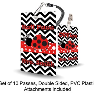 Ladybug Theme Classroom Hall Passes for Teachers, Personalized, Set of 10