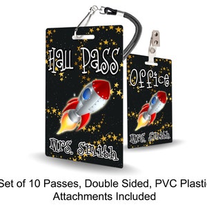 Outer Space Theme Classroom Hall Passes for Teachers, Personalized, Hall Pass Set of 10