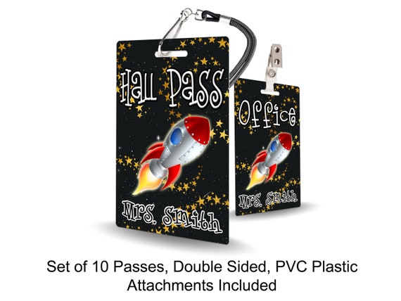 Outer Space Theme Classroom Hall Passes for Teachers, Personalized, Hall Pass Set of 10