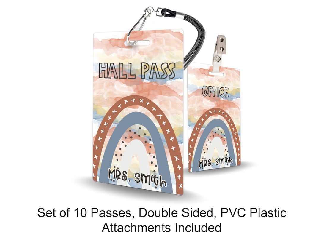Boho Rainbows Theme Classroom Hall Pass, Personalized, Set of 10 - Etsy