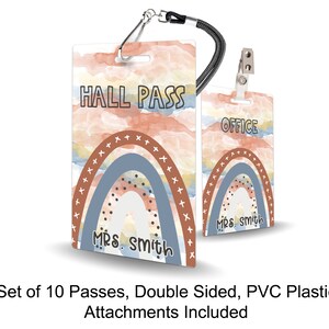 Boho Rainbows Theme Classroom Hall Pass, Personalized, Set of 10