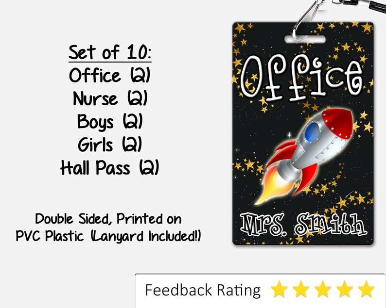 Outer Space Theme Classroom Hall Passes for Teachers, Personalized, Hall Pass Set of 10