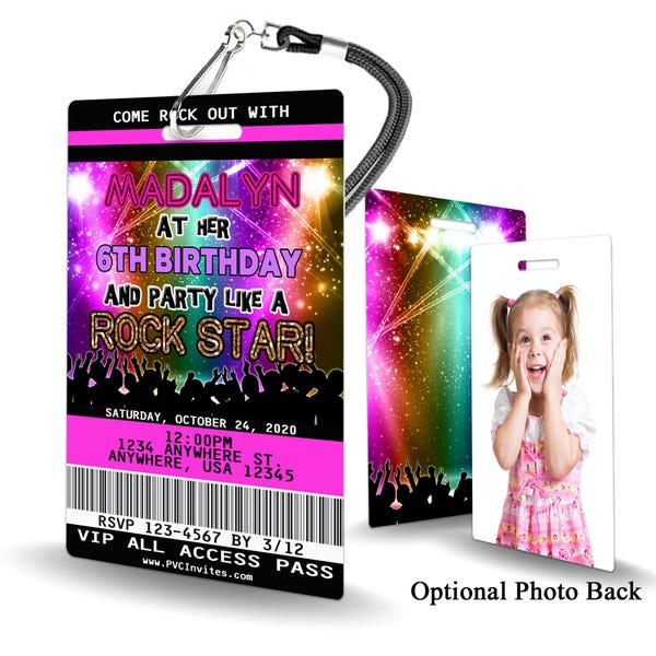 Rockstar Invitation PLASTIC Rockstar, Rockstar Invitation, Birthday Invitation, Birthday Invite, Rockstar Birthday Invitation SKU-INV227