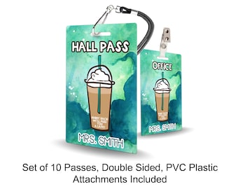Coffee Theme Classroom Hall Passes for Teachers, Personalized, Set of 10