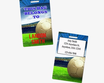 soccer travel bag tag, personalized luggage tag, travel accessories, tag for suitcase, personalized bag tag