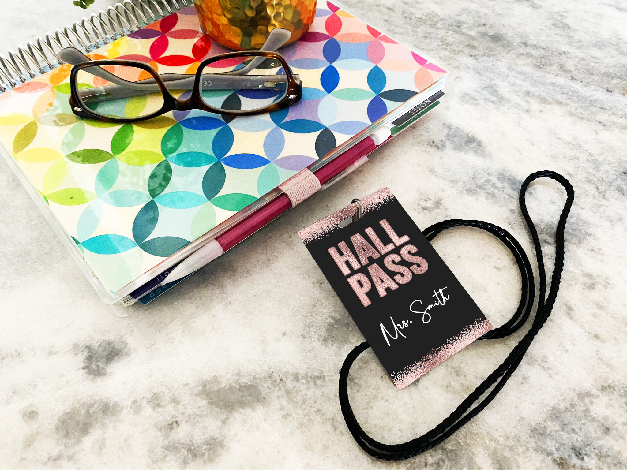 Rose Gold Theme Classroom Hall Passes for Teachers, Personalized, Hall ...