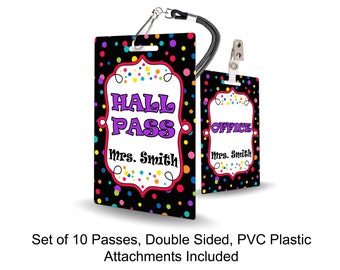 Dots Theme Classroom Hall Passes for Teachers, Personalized, Set of 10