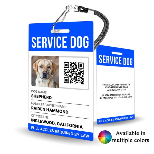 Service Dog Identification Badge - assistance animal, emotional support pet, custom ID badge, therapy animal, pet identification