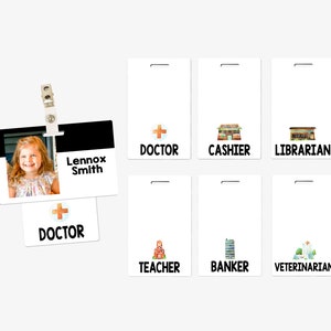Dramatic Play Occupation Badge Set (7 Cards), Pretend Play Kids Badges