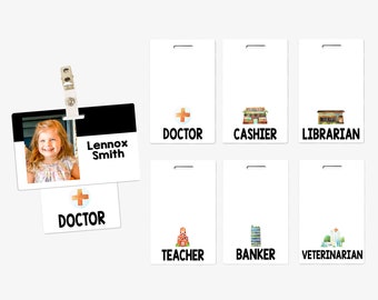 Dramatic Play Occupation Badge Set (7 Cards), Pretend Play Kids Badges