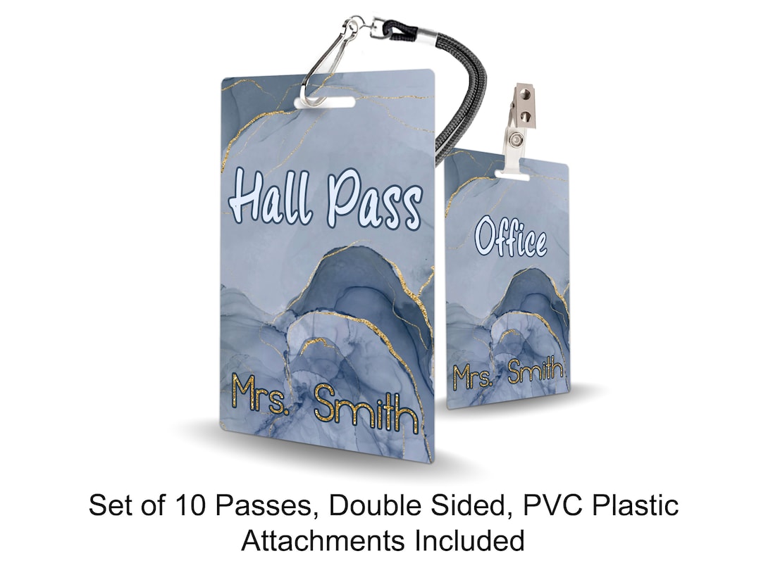 Blue and Gold Marble Theme Classroom Hall Passes for Teachers ...