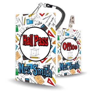 Math Theme Classroom Hall Passes for Teachers, 5 Personalized Passes - Made of Durable PVC Plastic - Hall Pass