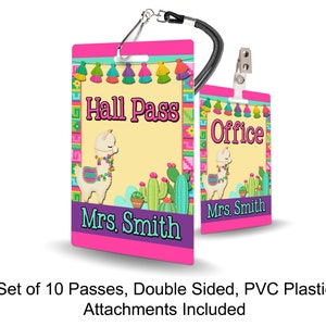 Llama Theme Classroom Hall Passes for Teachers, Personalized, Hall Pass Set of 10