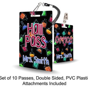 Science Beakers Theme Classroom Hall Passes for Teachers, Personalized, Hall Pass Set of 10
