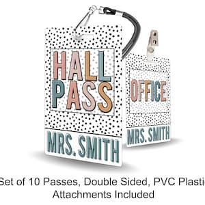 Boho Vibes Theme Classroom Hall Passes for Teachers, Personalized, Set of 10