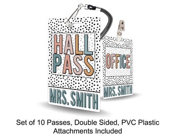 Boho Vibes Theme Classroom Hall Passes for Teachers, Personalized, Set of 10