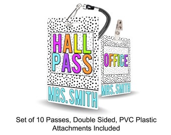 Boho Brights Theme Classroom Hall Passes for Teachers, Personalized, Set of 10