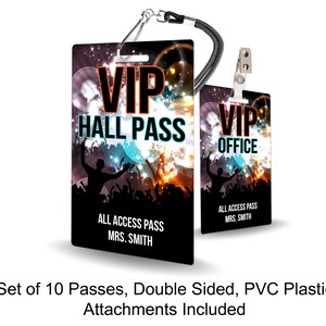 VIP Theme Classroom Hall Passes for Teachers, Personalized, Hall Pass Set of 10