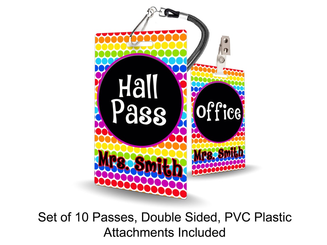 Rainbow Dots Theme Classroom Hall Passes for Teachers, Personalized ...