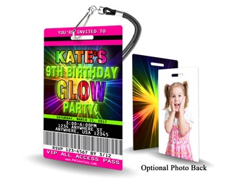 Glow Party Invitation Neon Glow in the Dark Party Girls Birthday Invitation