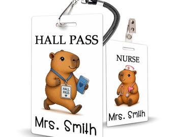 Capybara Theme Classroom Hall Passes for Teachers, 5 Personalized Passes - Made of Durable PVC Plastic
