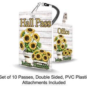 Sunflower Theme Classroom Hall Passes for Teachers, Personalized, Hall ...