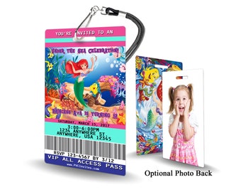 Little Mermaid Invitation, Little Mermaid Birthday Invitation ,Little Mermaid Party, Ariel, Under The Sea, VIP Pass, Plastic