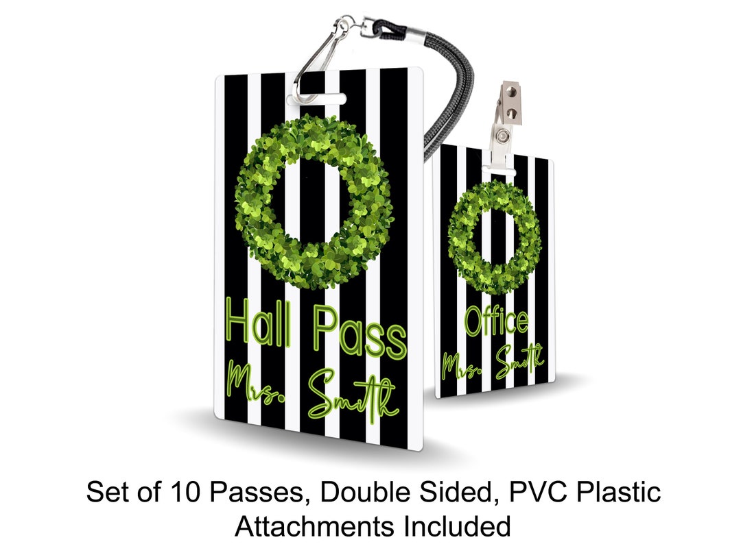 Boxwood Wreath Theme Classroom Hall Passes for Teachers, Personalized ...