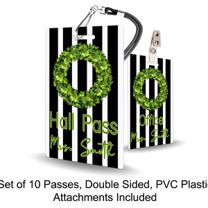 Boxwood Wreath Theme Classroom Hall Passes for Teachers, Personalized, Hall Pass Set of 10