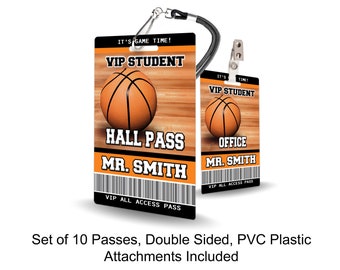 Basketball Theme Classroom Hall Passes for Teachers, Personalized, Set of 10