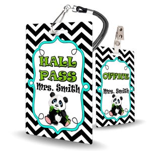 Panda Theme Classroom Hall Passes for Teachers, Personalized, Hall Pass Set of 5
