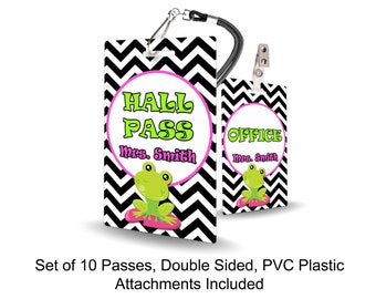 Frog Theme Classroom Hall Passes for Teachers, Personalized, Set of 10