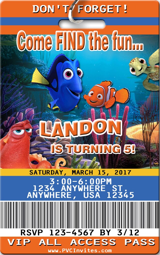 Finding Dory Invitation PLASTIC Finding Dory Finding Dory | Etsy