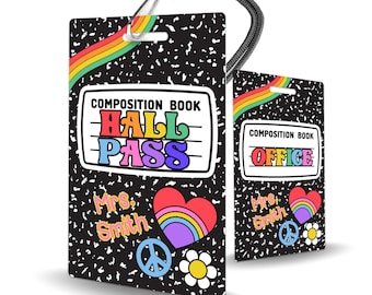 Composition Book with Flair Primary Theme Classroom Hall Passes for Teachers, Personalized, Set of 10