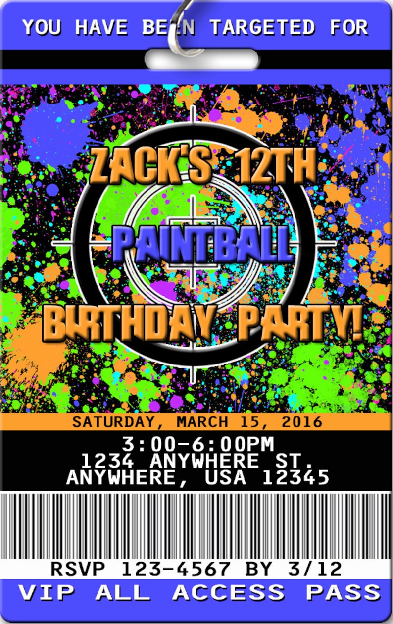 Paintball Birthday Invitation PLASTIC Paintball Birthday Birthday Invite Paintball Birthday Invitation Paintball Birthday Paintball
