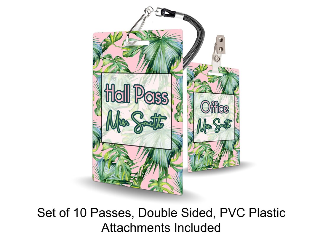Palms Theme Classroom Hall Passes for Teachers, Personalized, Hall Pass ...