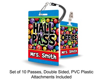 Pass per l'aula a tema Smiley per insegnanti, personalizzati, set di 10 pass per l'aula