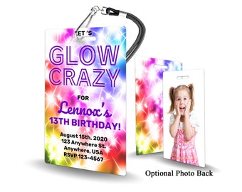 Glow Party Invitation Neon Glow in the Dark Party Girls Birthday Invitation