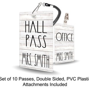 Simple Shiplap Theme Classroom Hall Passes for Teachers, Personalized, Hall Pass Set of 10