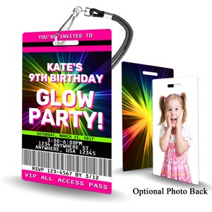 Glow Party Invitation Neon Glow in the Dark Party Girls Birthday Invitation