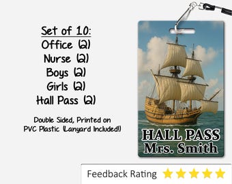 US History Transportation Theme Classroom Hall Passes for Teachers, Personalized, Set of 10