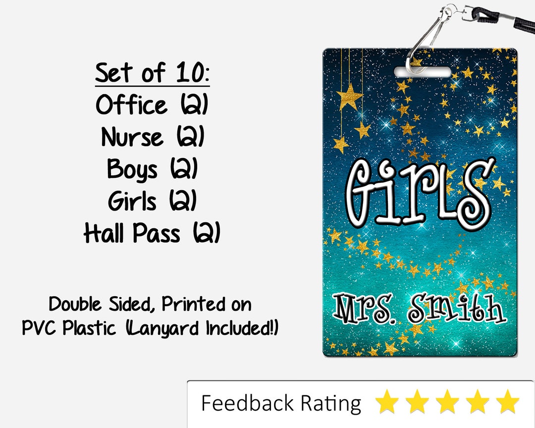 Stars Theme Classroom Hall Passes for Teachers, Personalized, Set of 10 ...