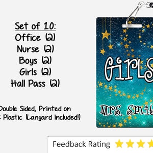 Stars Theme Classroom Hall Passes for Teachers, Personalized, Set of 10 ...