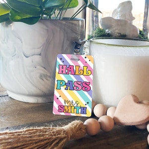 Retro Brights Theme Classroom Hall Passes for Teachers, Personalized ...