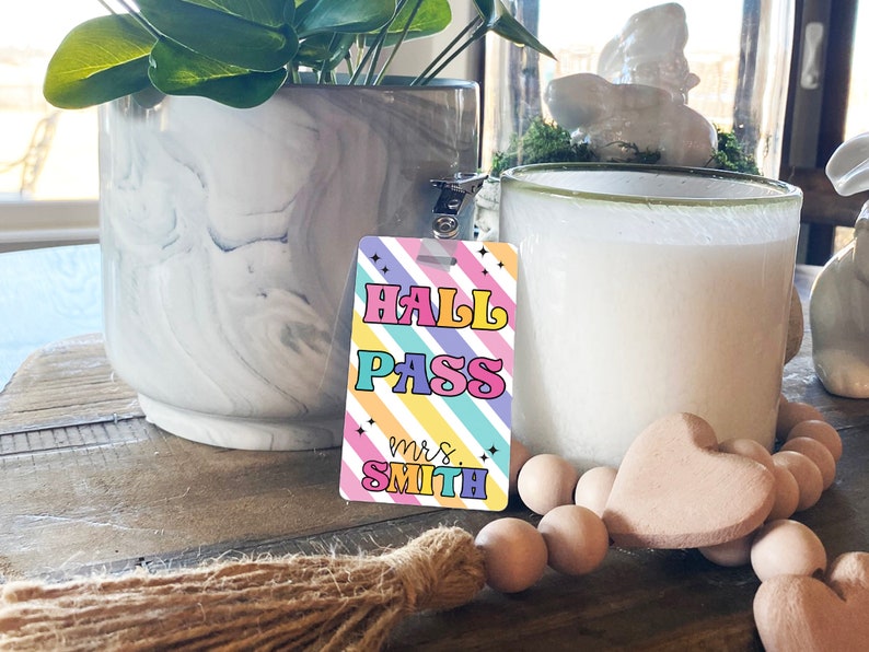 Retro Brights Theme Classroom Hall Passes for Teachers, Personalized ...