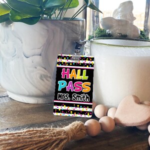 Neon Dots Theme Classroom Hall Passes for Teachers, Personalized, Hall ...