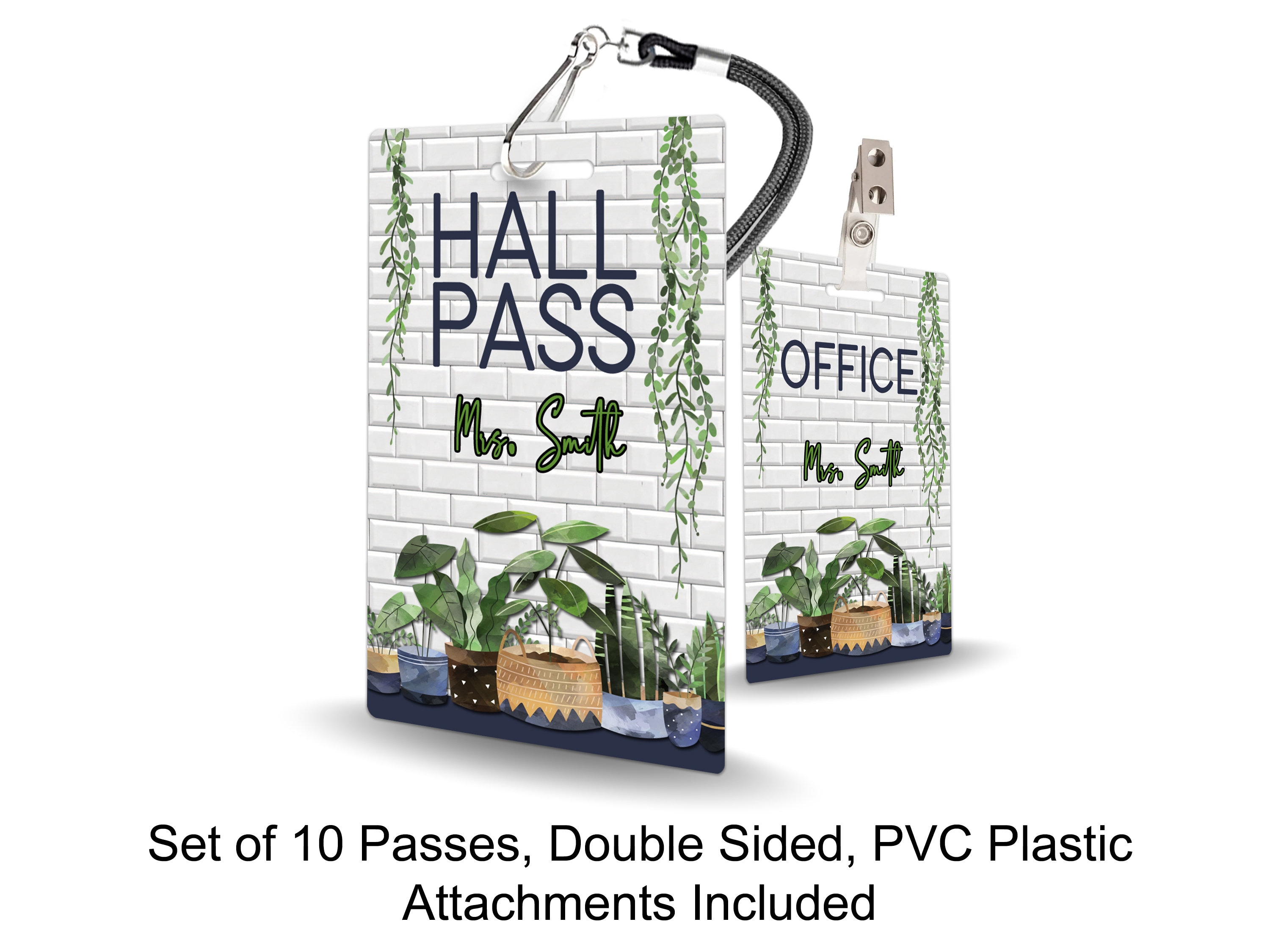 Plants Theme Classroom Hall Passes for Teachers, Personalized, Set of 10