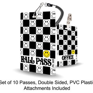 Checkerboard Smiley Theme Classroom Hall Passes for Teachers, Personalized, Set of 10