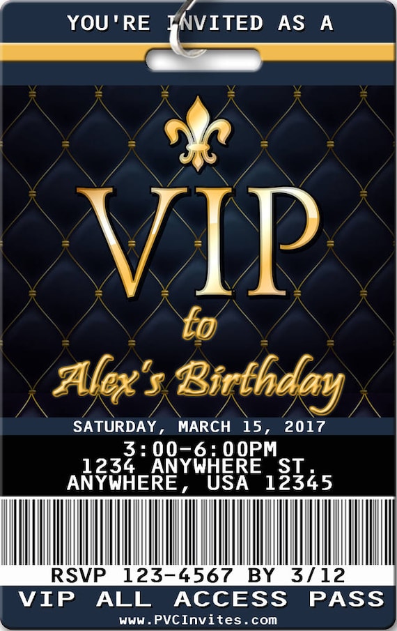 Vip Pass Birthday Invitation Plastic Vip Pass Birthday Vip Etsy